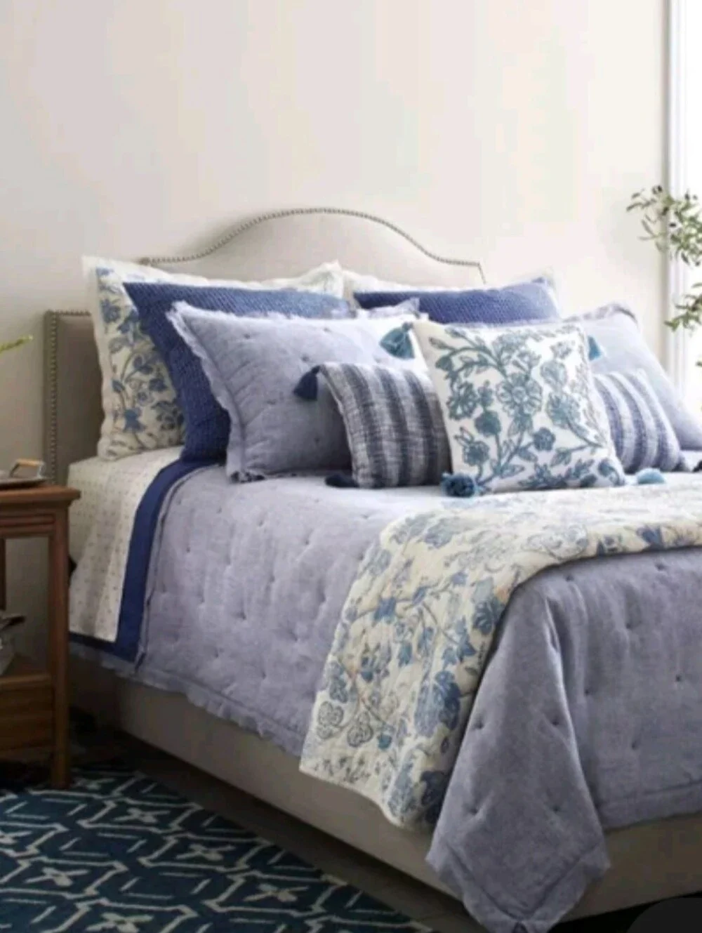 Target Chambray Blue Linen Pillowcase Pair with Rustic Fringe